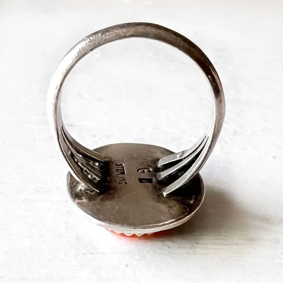 Vintage NATIVE Navajo Spiny Oyster Shell & Sterling Silver Southwestern Ring - Picture 8 of 11